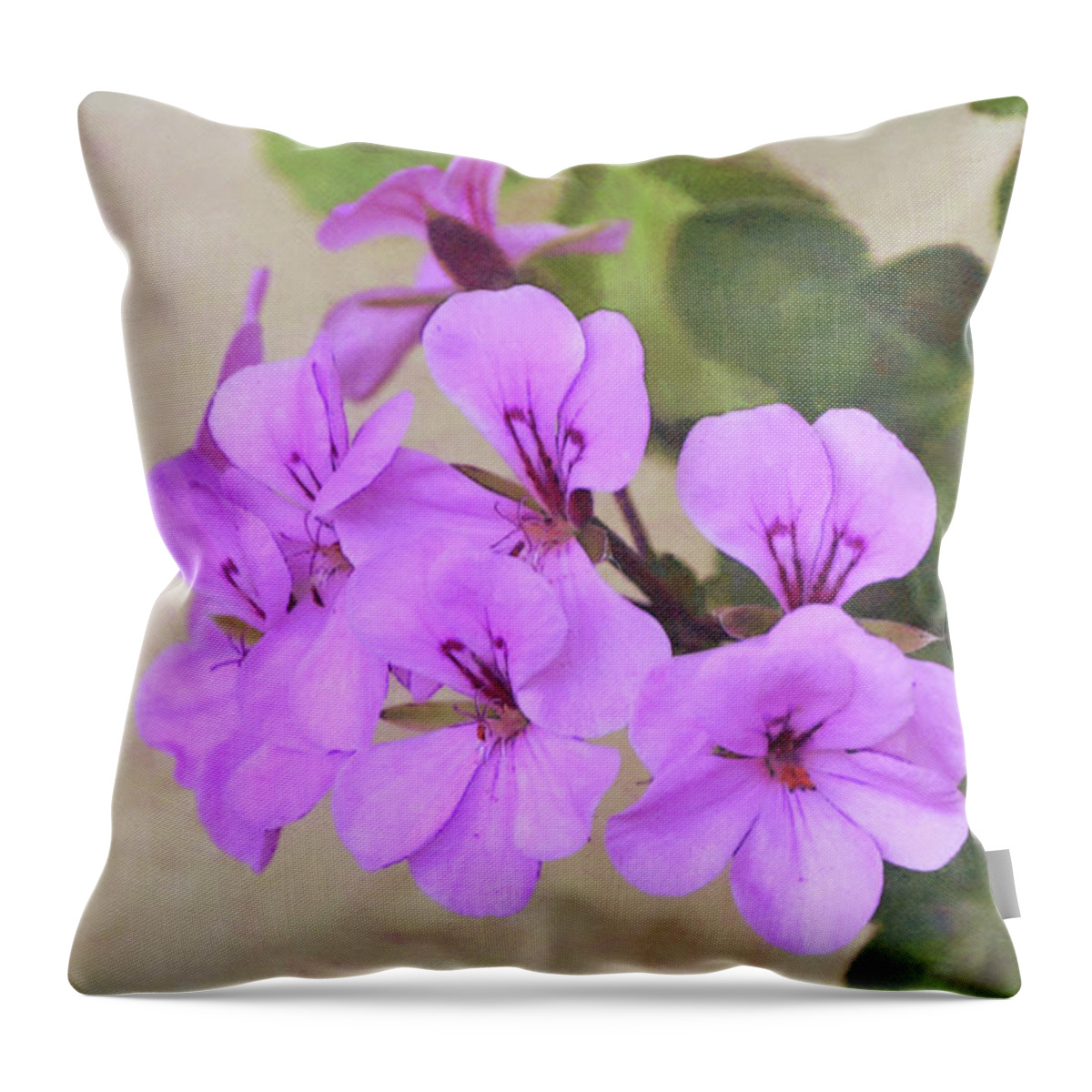 Geranium Throw Pillow featuring the digital art Flowers of SoCal - Pink Geranium Nostalgia by Gaby Ethington