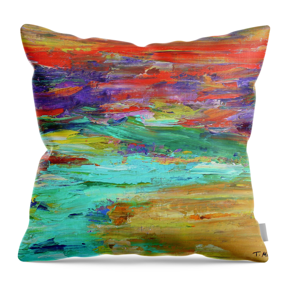 Mountain Stream Throw Pillow featuring the painting Flowing Stream by Teresa Moerer