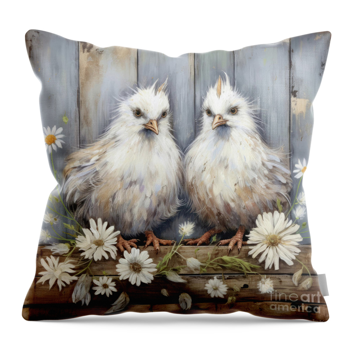 Chickens Throw Pillow featuring the painting Fluffy Chicks by Tina LeCour
