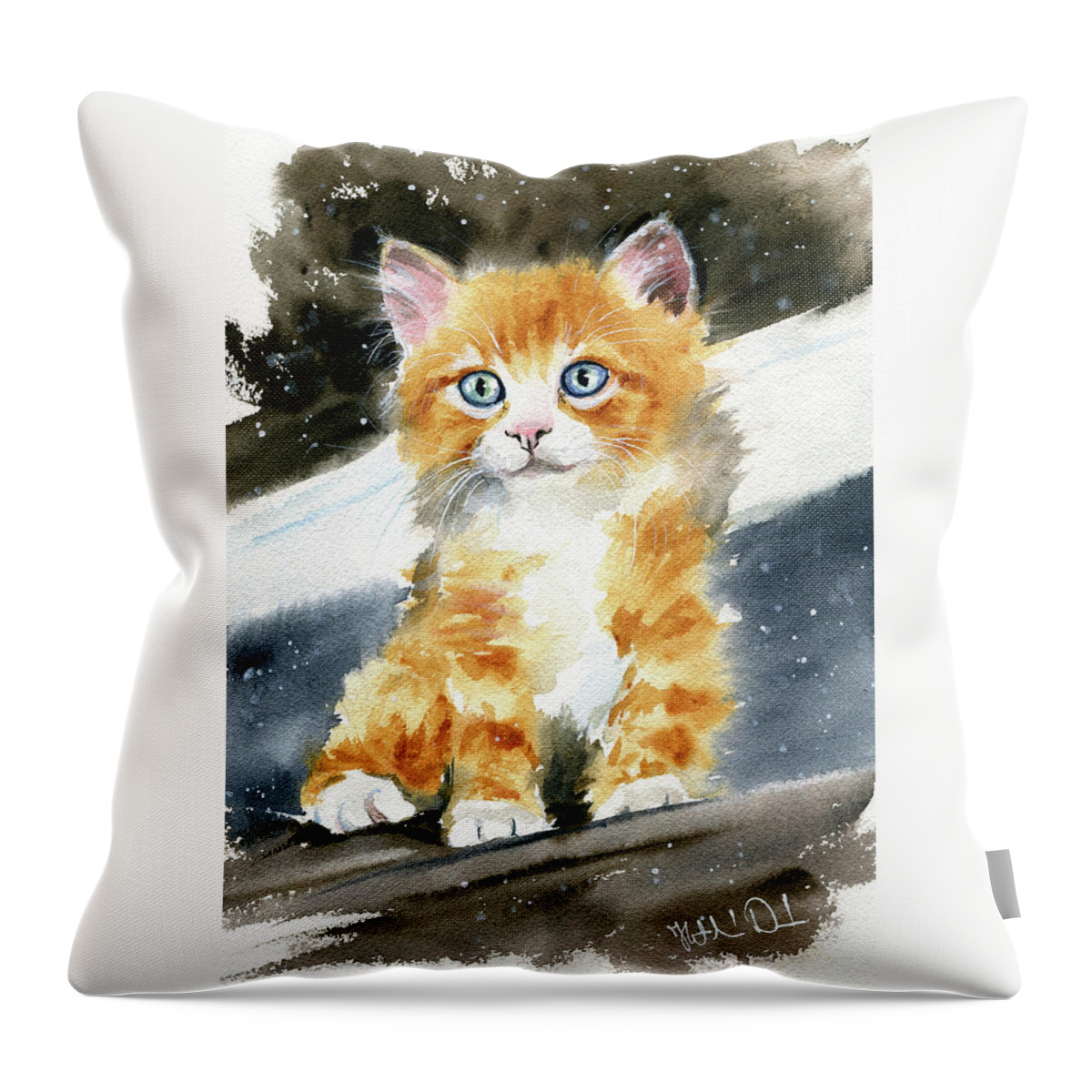 Cats Throw Pillow featuring the painting Fluffy Ginger Kitty Painting by Dora Hathazi Mendes