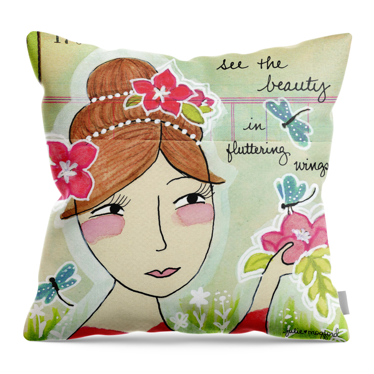 Mixed Media Throw Pillow featuring the mixed media Fluttering Wings by Julie Mogford