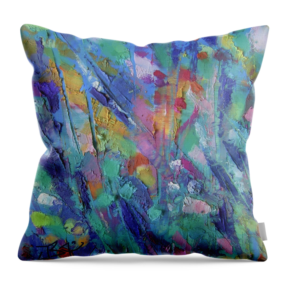Cold Wax Throw Pillow featuring the painting Flower Medley by Jean Batzell Fitzgerald