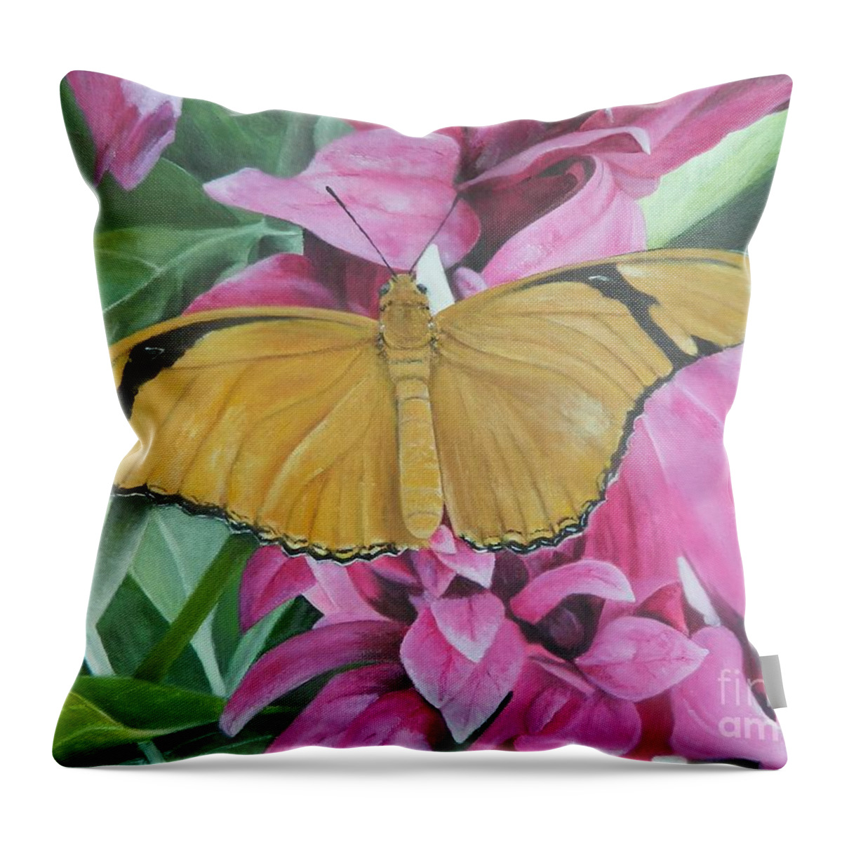 Landscape Painting Throw Pillow featuring the painting Fly Away Butterfly by Kenneth Harris