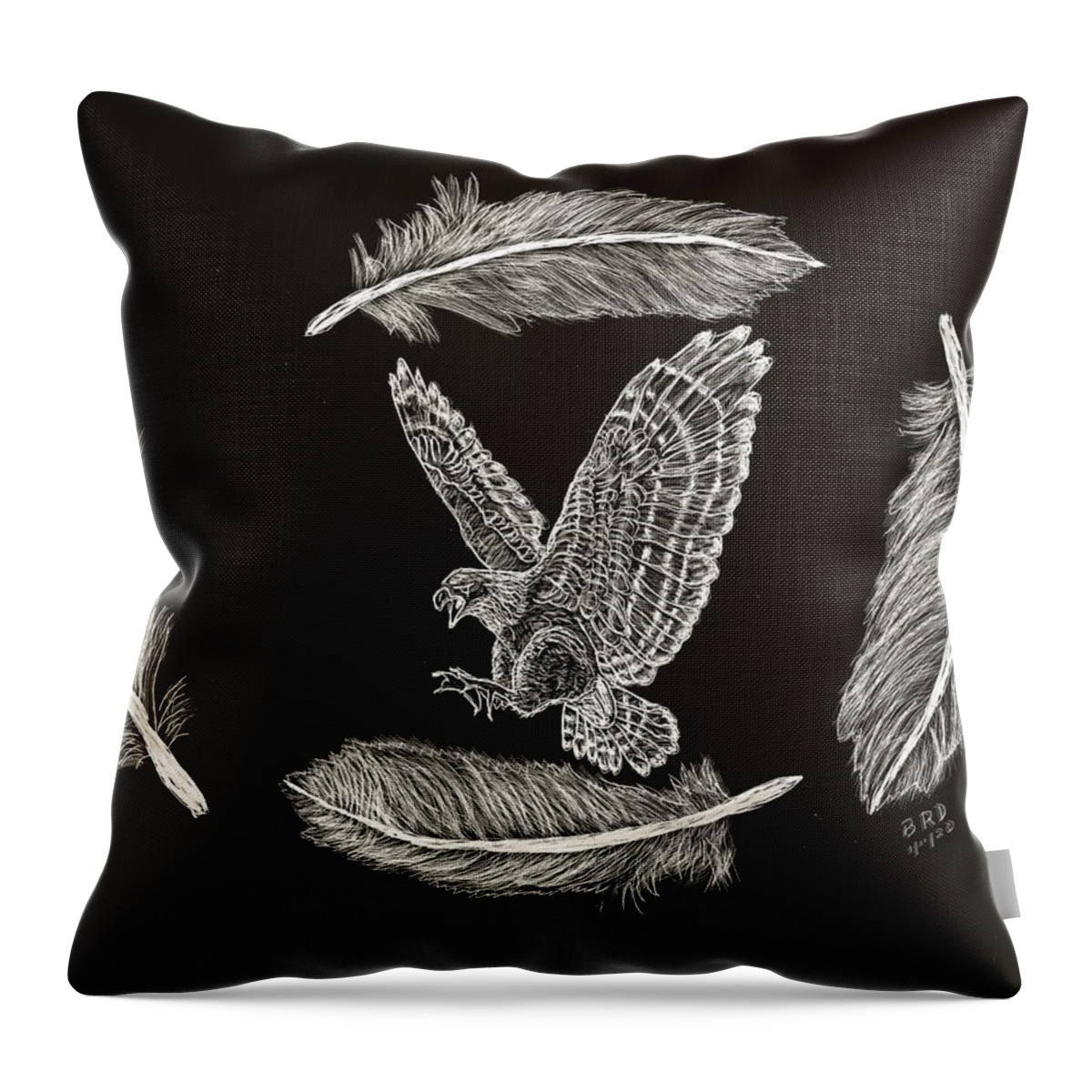 Hawk Throw Pillow featuring the drawing Fly by Night by Branwen Drew