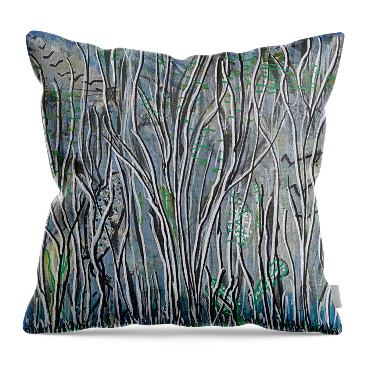 Trees Throw Pillow featuring the painting Fly By by Pam O'Mara