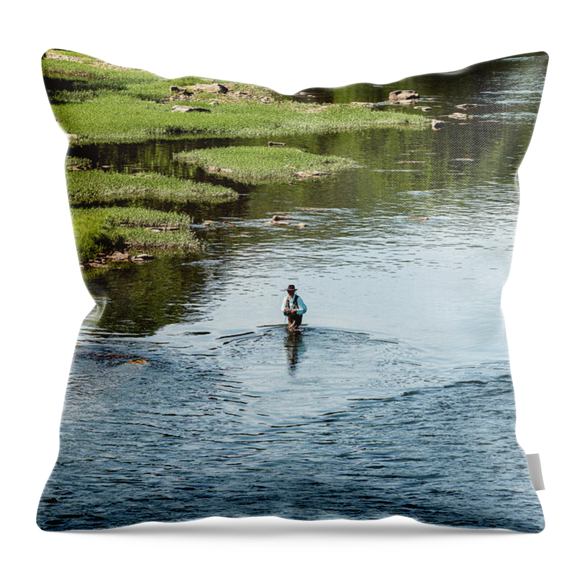 Water Throw Pillow featuring the photograph Fly Fishing for Trout by Amelia Pearn