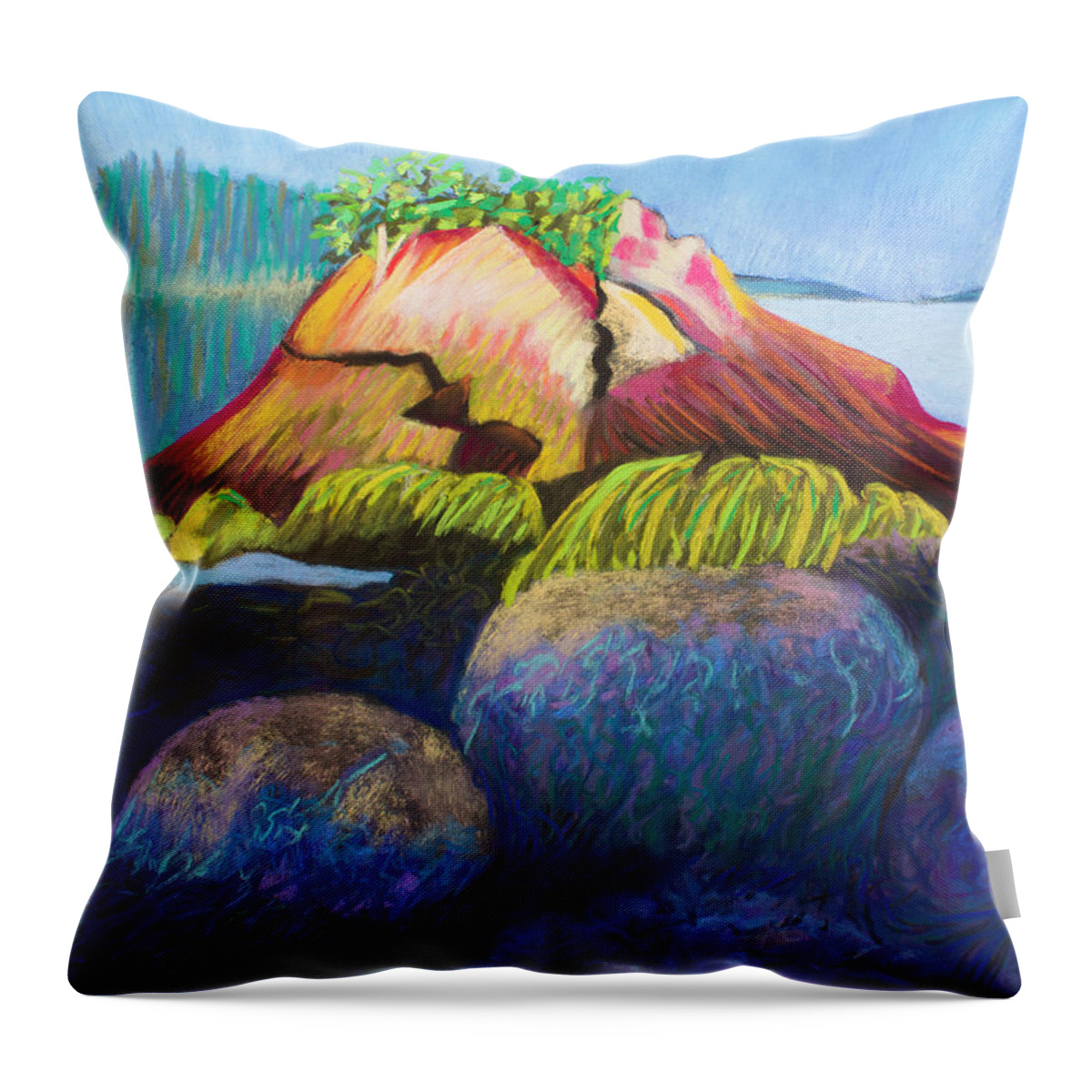 Maine Throw Pillow featuring the painting Focal Point on Hendrick's Head Beach by Polly Castor