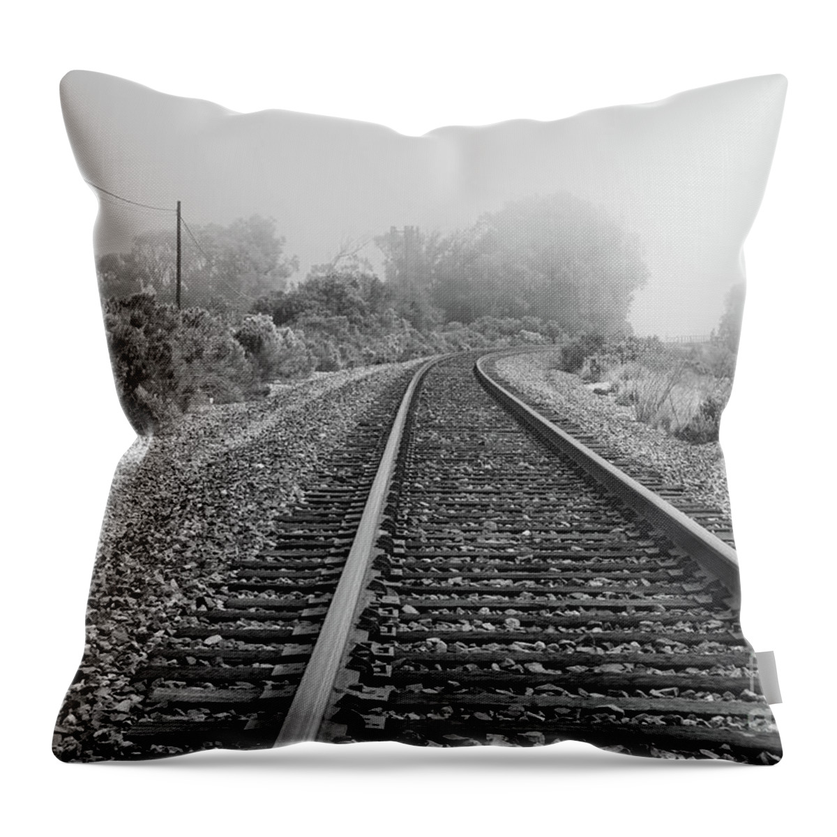 Fog Throw Pillow featuring the photograph Fog on the Tracks by Jeff Hubbard