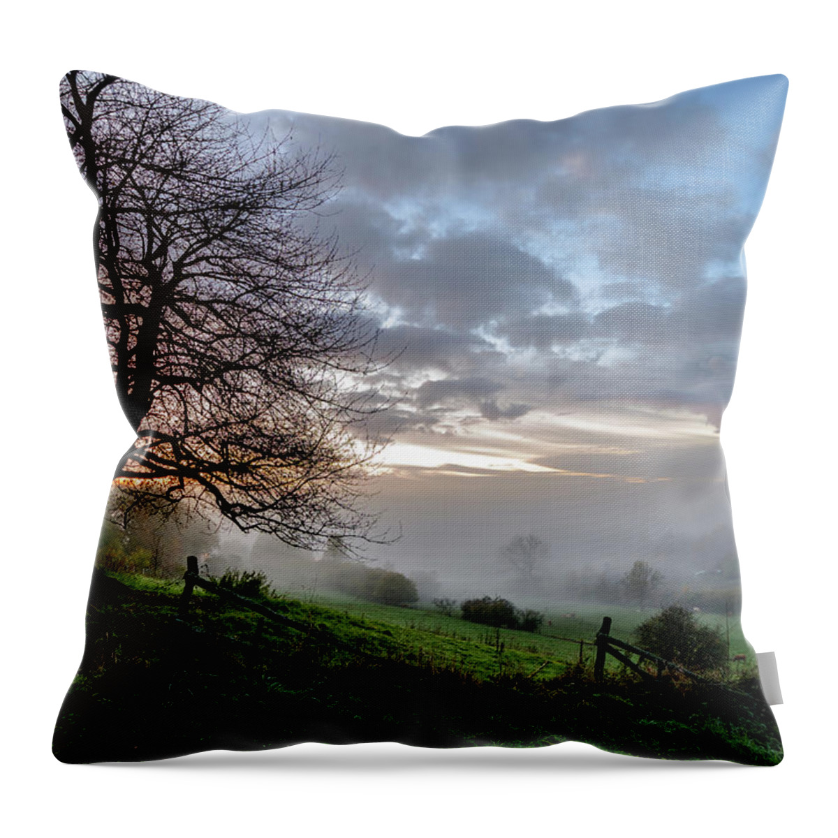 Clouds Throw Pillow featuring the photograph Fog rolled in by Jeffrey Teeselink