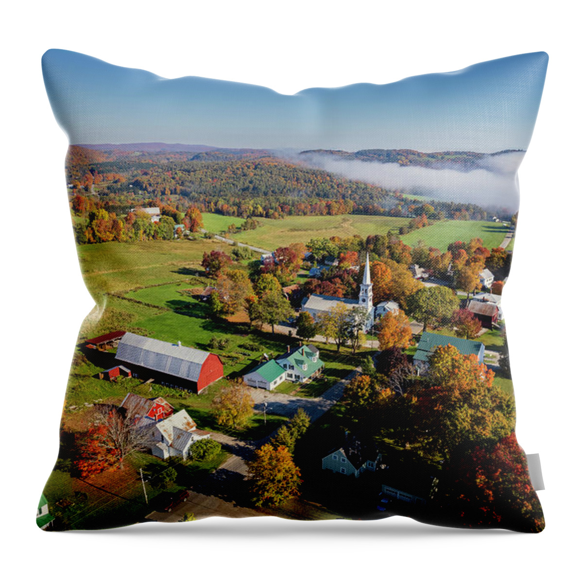 Vermont Throw Pillow featuring the photograph Foggy Fall Foliage Morning in Peacham, Vermont - October 2021 by John Rowe