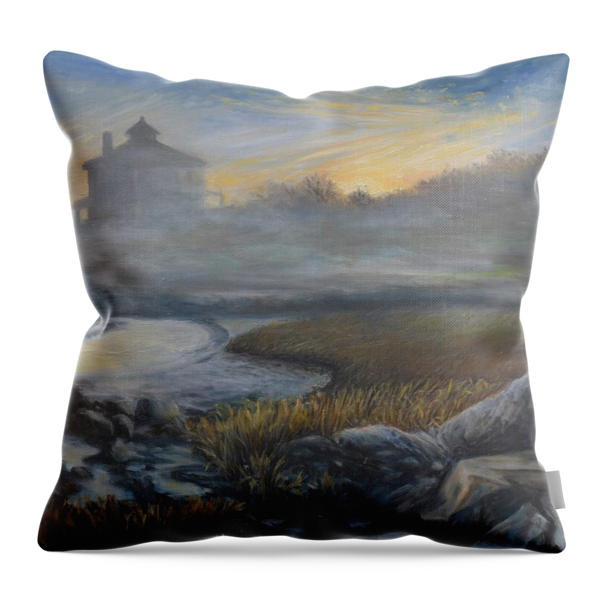 Gloucester Throw Pillow featuring the painting Foggy Morning, Good Harbor Beach by Eileen Patten Oliver