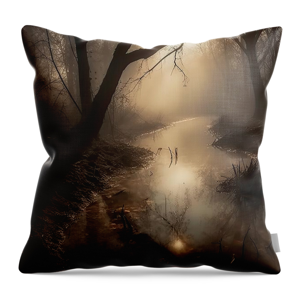 Foggy Morning Throw Pillow featuring the painting Foggy Morning III by Mindy Sommers