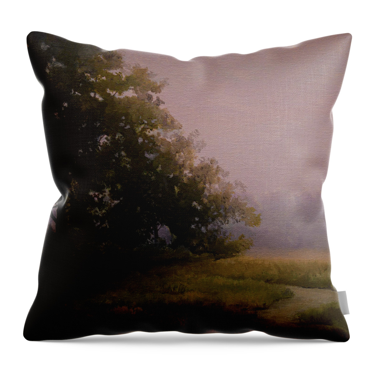 Fog Throw Pillow featuring the painting Foggy Morning, Oak Openings by Charles Owens