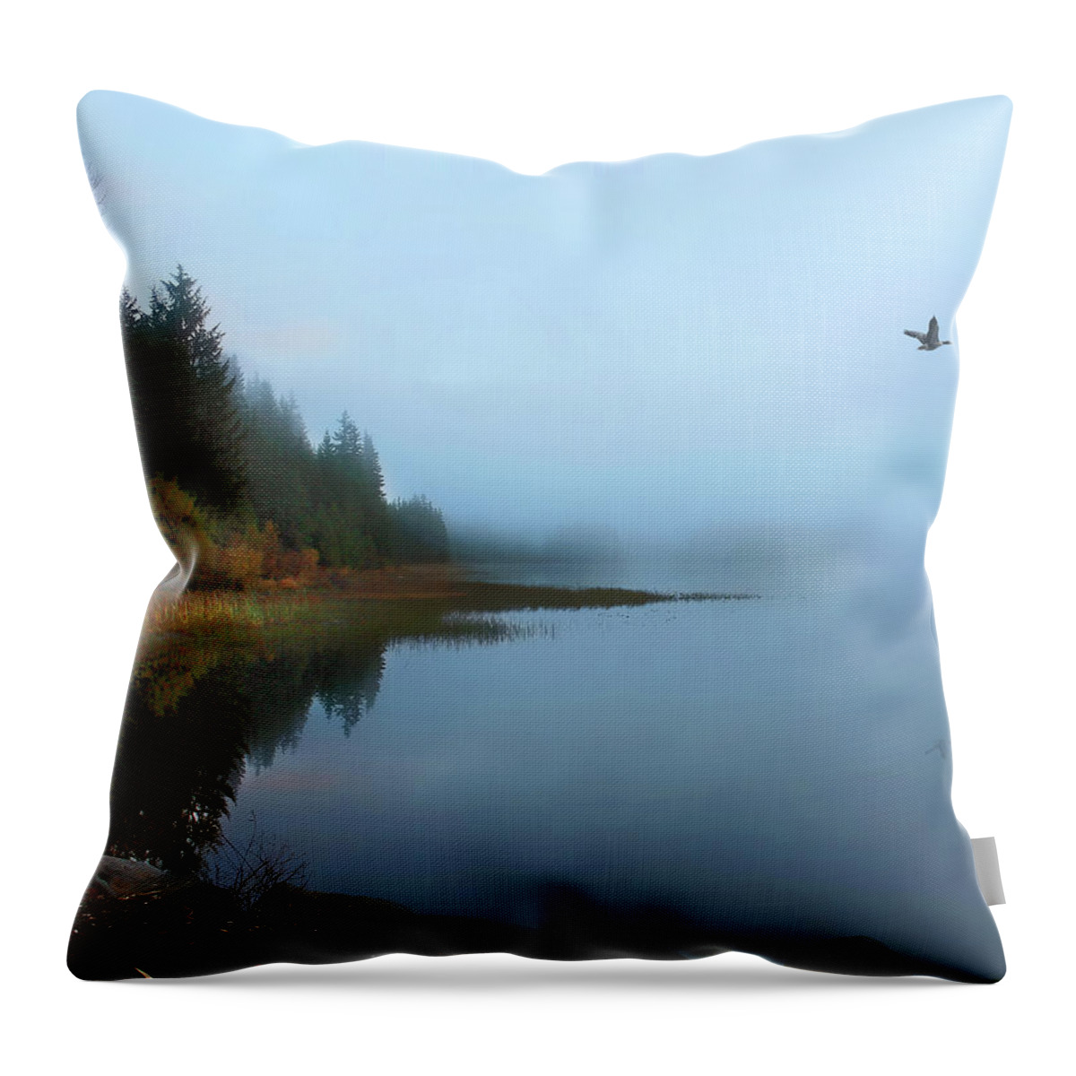 Lake Throw Pillow featuring the photograph Foggy Morning Trillium Lake by Loyd Towe Photography