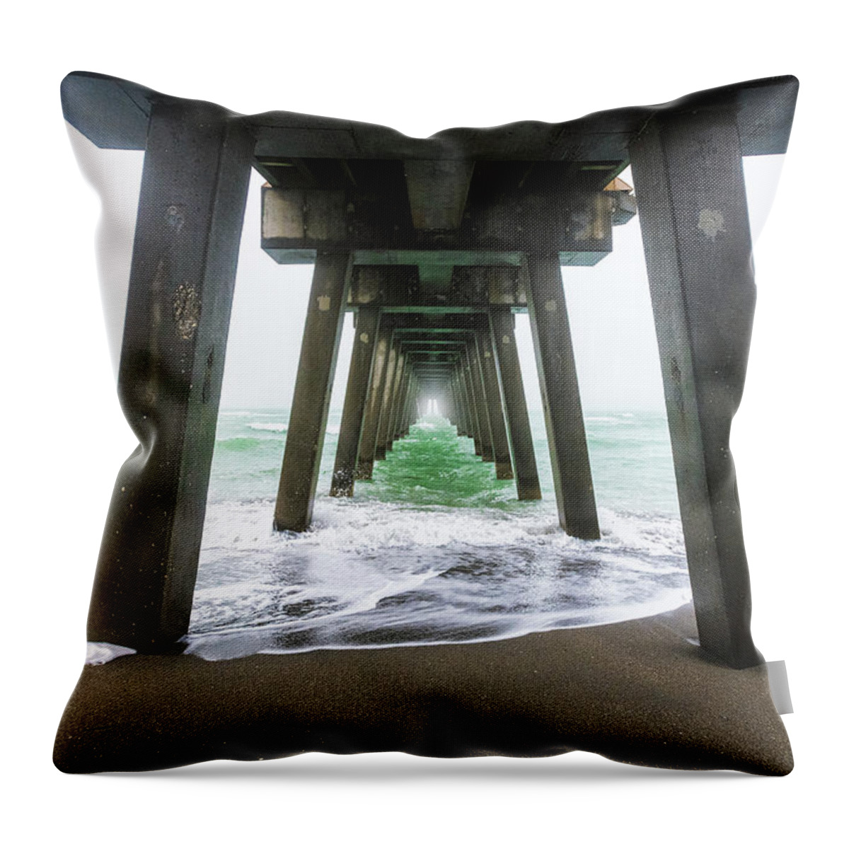 Venice Fishing Pier Throw Pillow featuring the photograph Foggy Venice Fishing Pier by Rudy Wilms