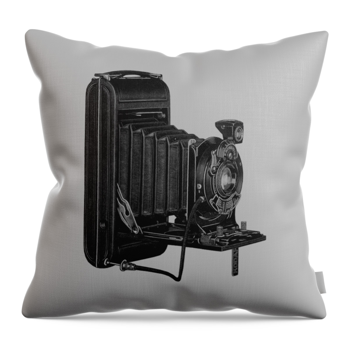 Photo Throw Pillow featuring the digital art Folding camera in black and white by Madame Memento