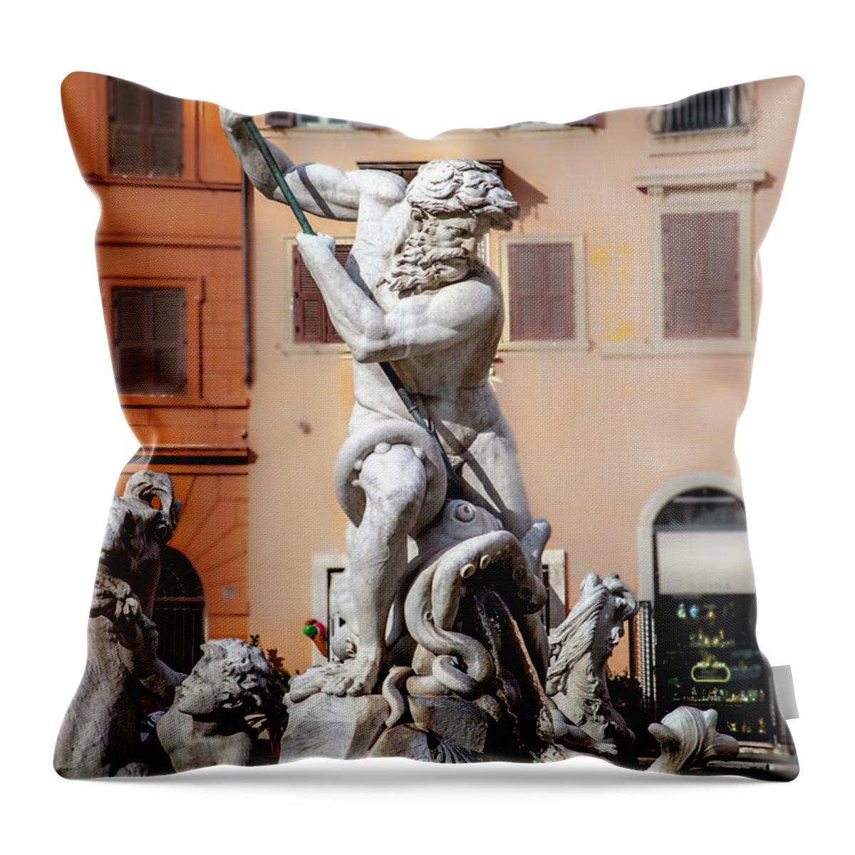 Landmark Throw Pillow featuring the photograph Fontana del Nettuno - Rome by W Chris Fooshee