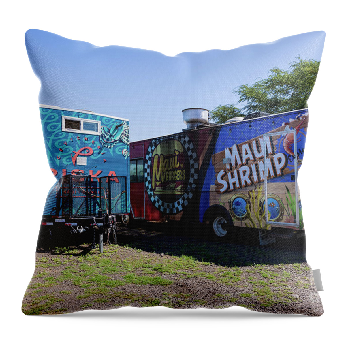 Food Trucks Throw Pillow featuring the photograph Food Trucks Maui by Eva Lechner