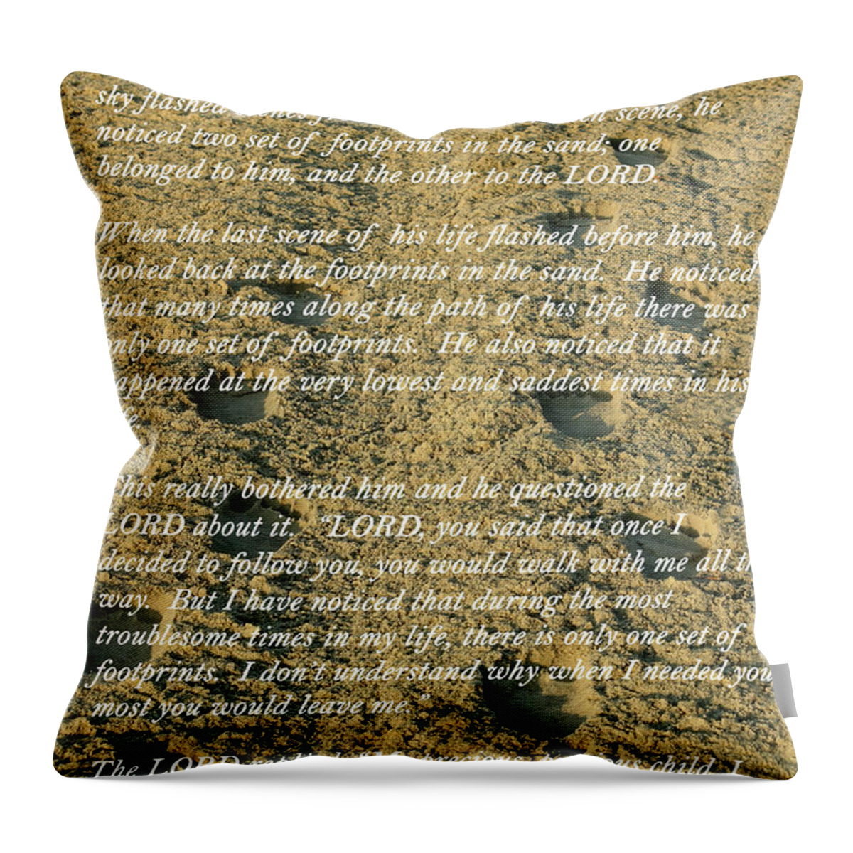 Footprints In The Sand Throw Pillow featuring the photograph Footprints In The Sand by Lens Art Photography By Larry Trager