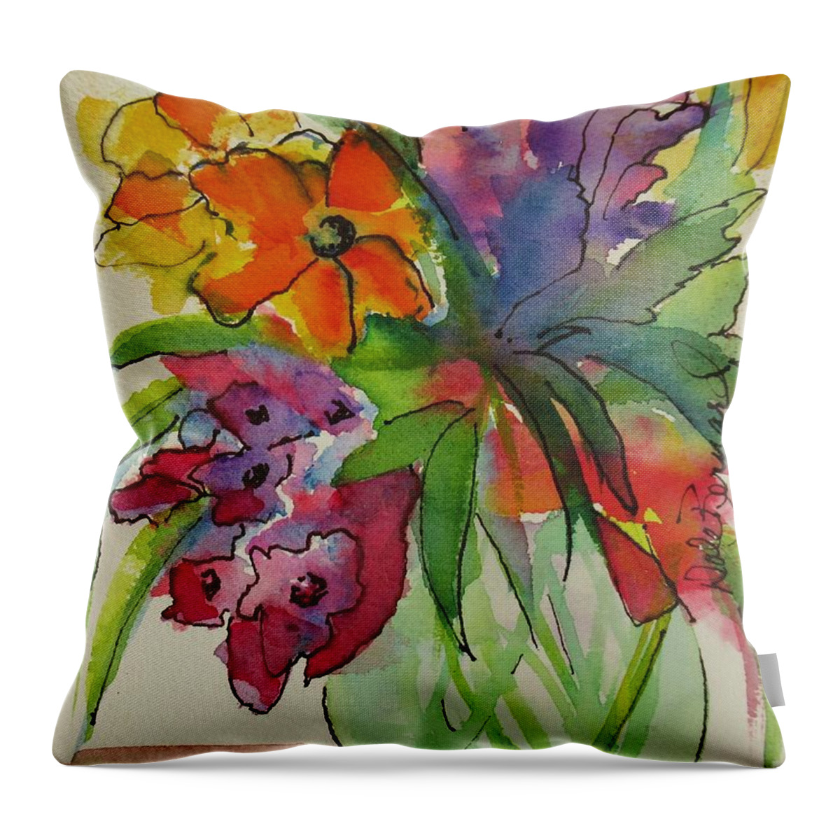 Bouquet Throw Pillow featuring the painting For Me by Dale Bernard