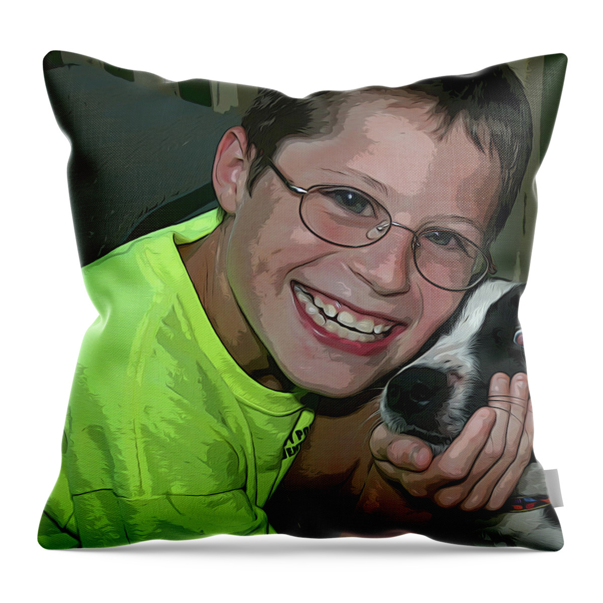 Boy Throw Pillow featuring the digital art For The Love of a Dog by Cathy Harper