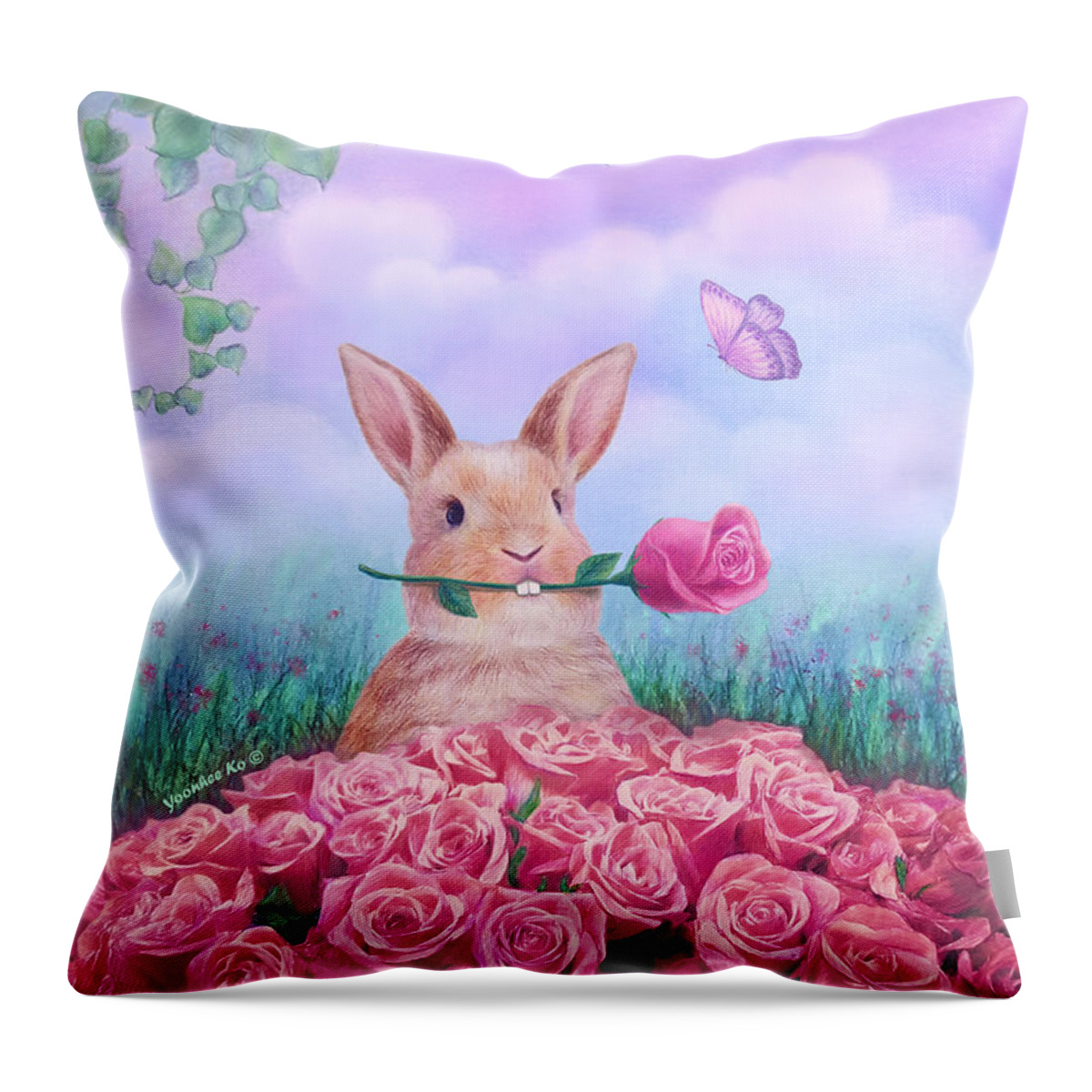 Rose Throw Pillow featuring the painting For You by Yoonhee Ko