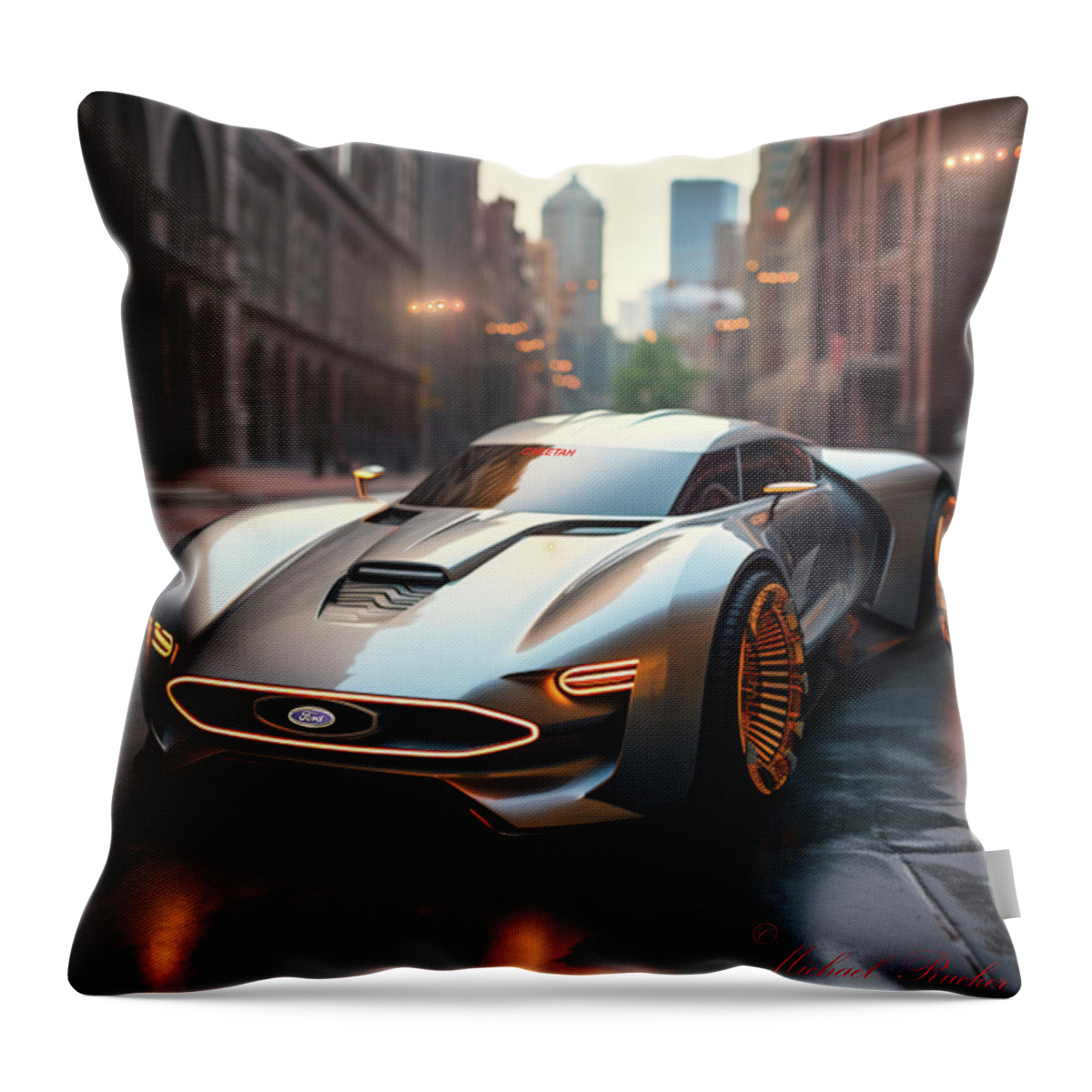 Ford Throw Pillow featuring the digital art Ford Cheetah by Michael Rucker