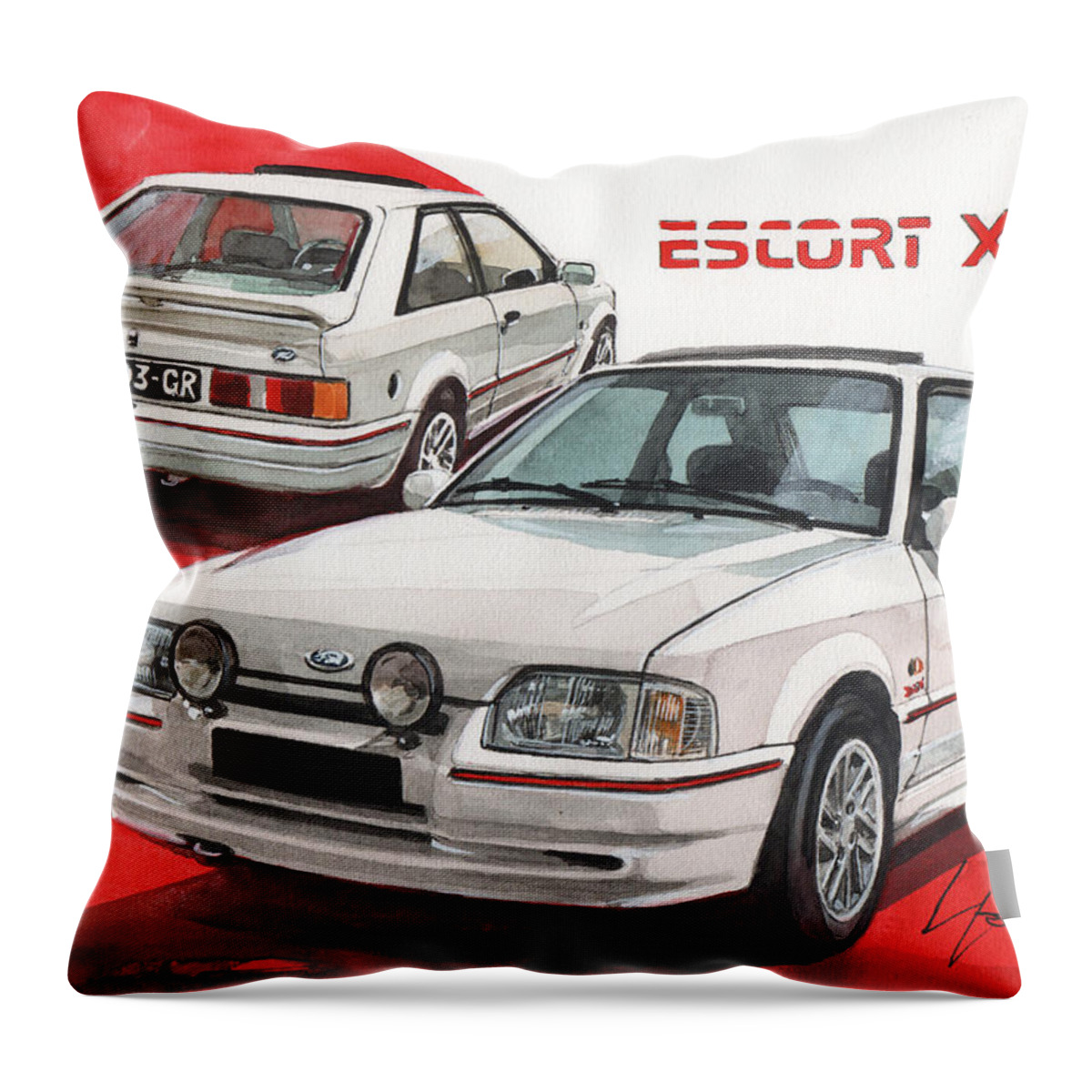 Ford Throw Pillow featuring the painting Ford Escort XR3i by Yoshiharu Miyakawa