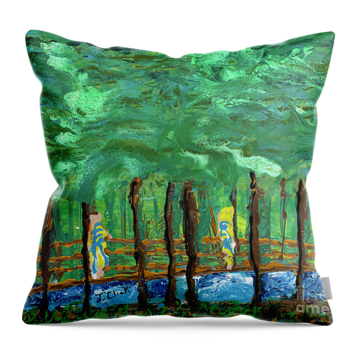 Forest Bridge Throw Pillow featuring the painting Forest Bridge by Tessa Evette