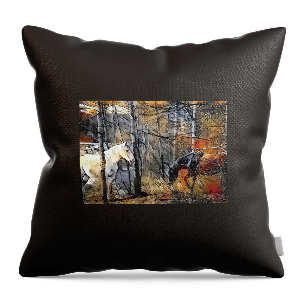 Horse Throw Pillow featuring the digital art Forest Tryst 1 by Listen To Your Horse
