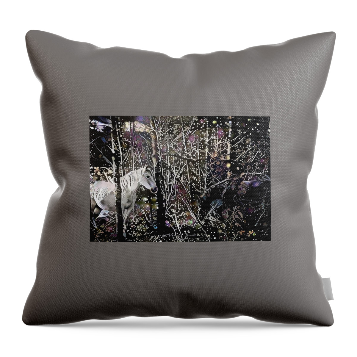 Horse Throw Pillow featuring the digital art Forest Tryst 2 by Listen To Your Horse