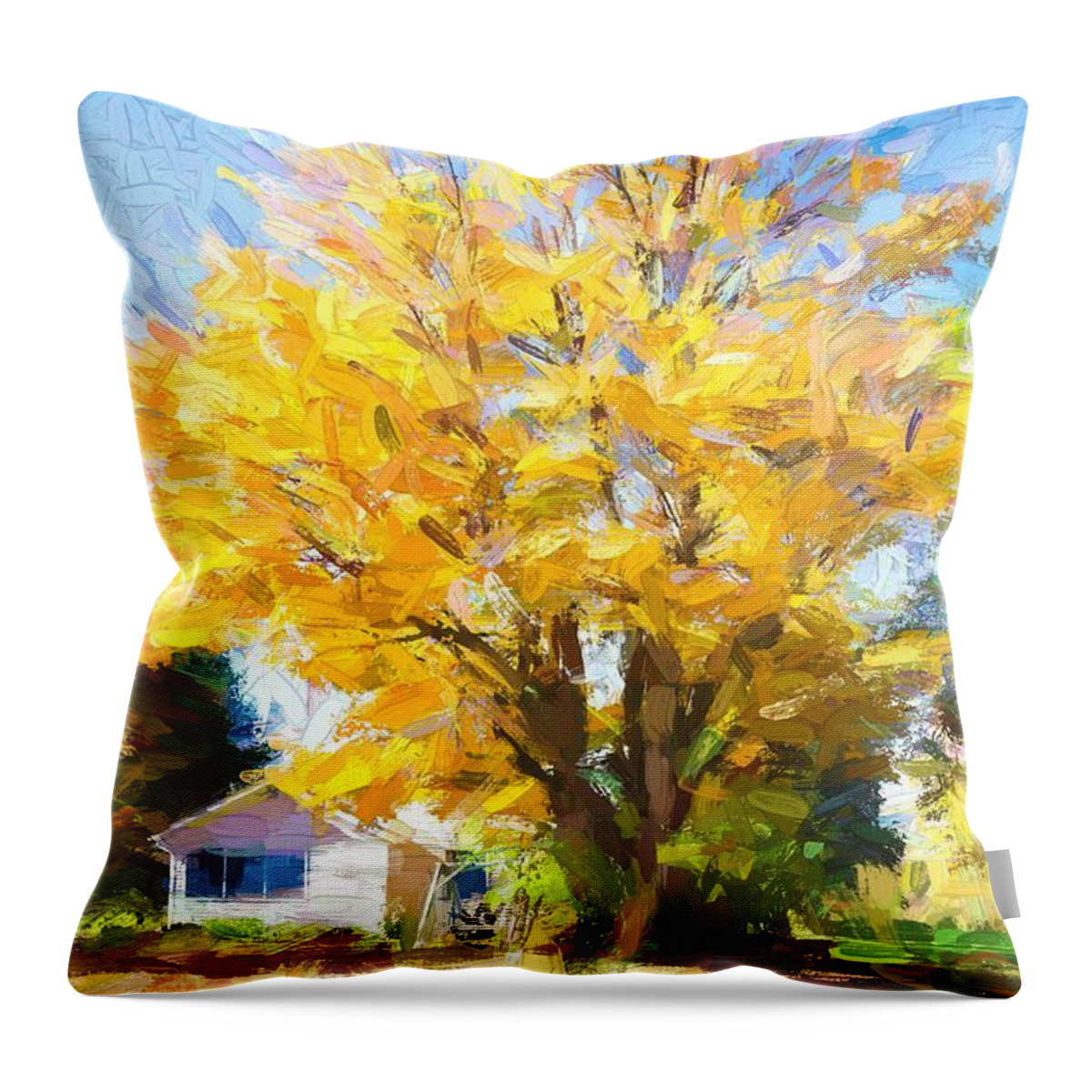 Autumn Throw Pillow featuring the mixed media Forester Village Michigan in autumn by Tatiana Travelways