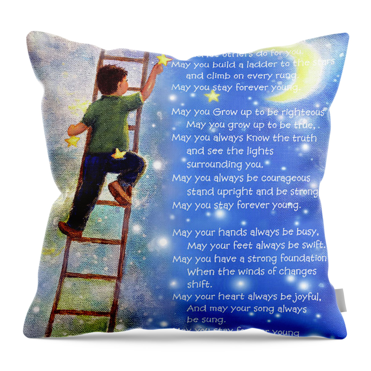 Forever Young Throw Pillow featuring the painting Forever Young Bob Dylan Lyrics by Vickie Wade