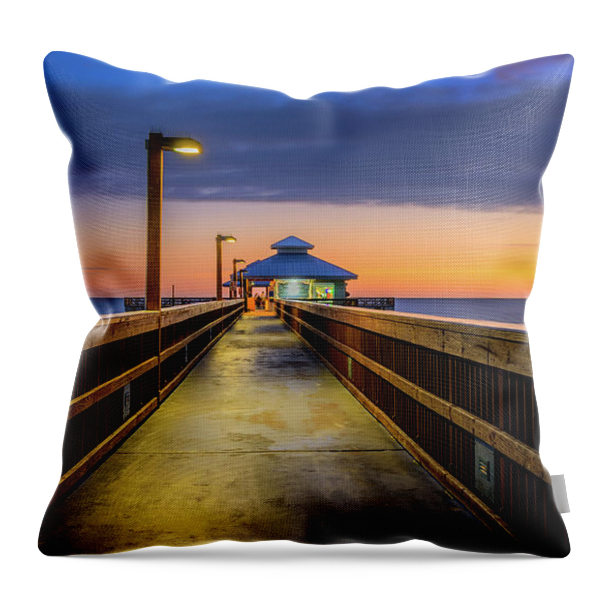 Florida Throw Pillow featuring the photograph Fort Myers Sunset Beach Pier, Florida by Dee Potter
