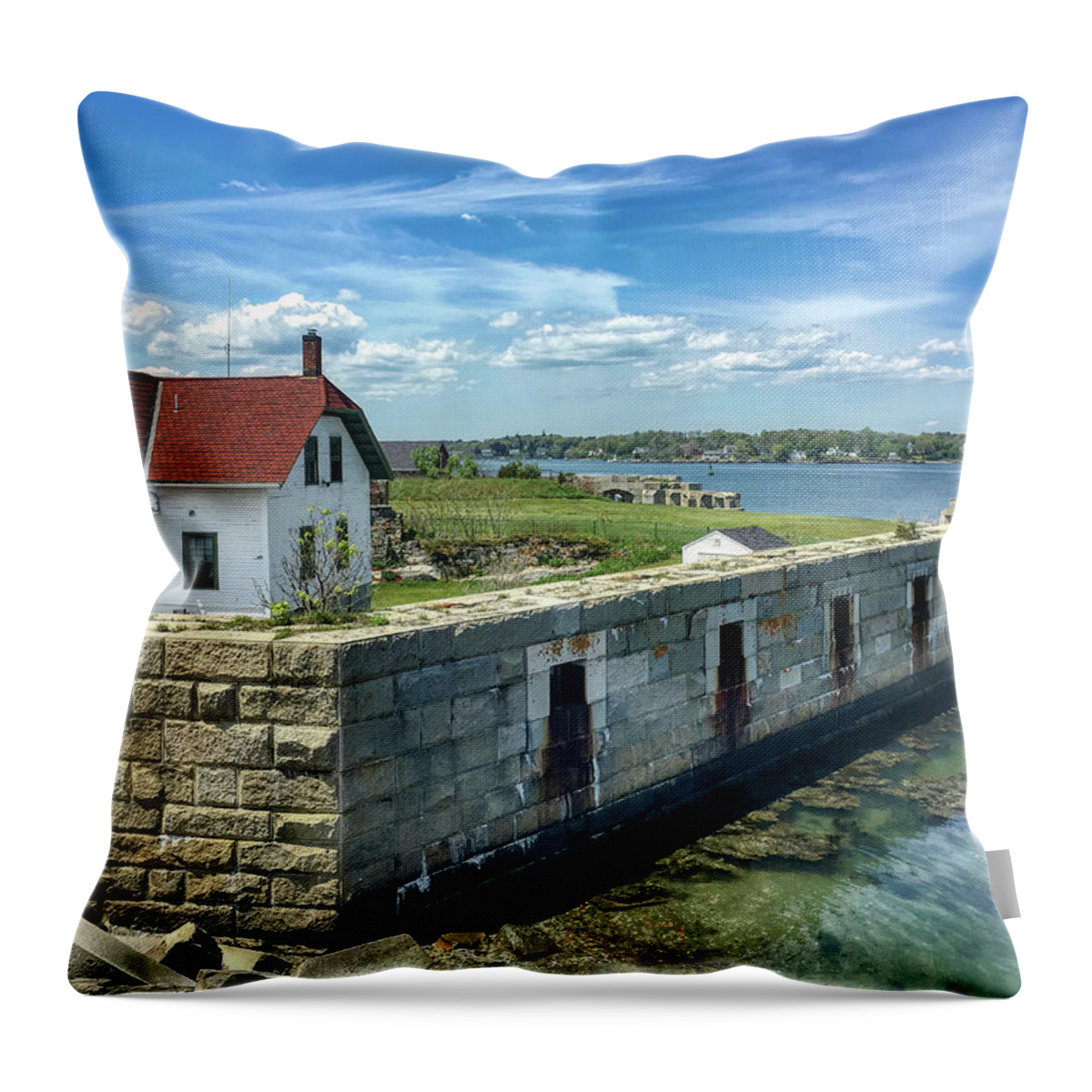 Fort William And Mary Throw Pillow featuring the digital art Fort William and Mary at Portsmouth Harbor Lighthouse by Deb Bryce