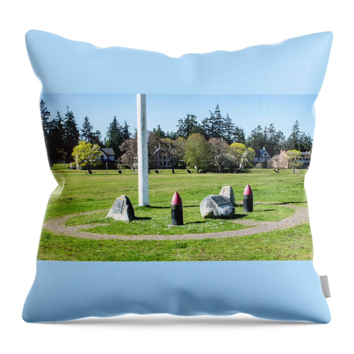 Fort Worden Flagpole Throw Pillow featuring the photograph Fort Worden Flagpole by Tom Cochran