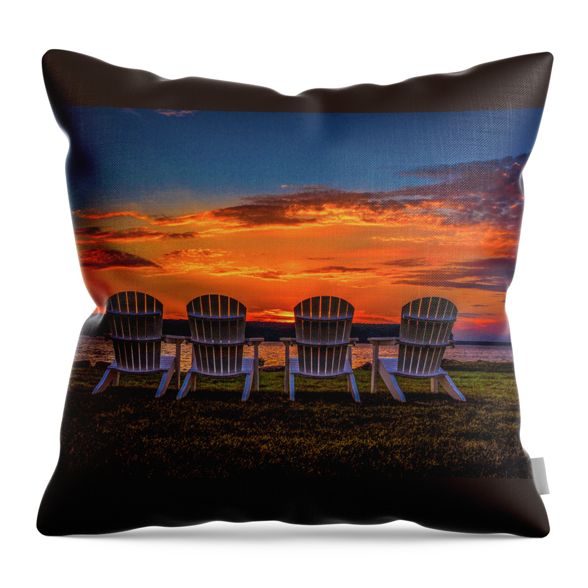 Sunset Throw Pillow featuring the photograph Four Chairs at Sunset in Door County by James C Richardson