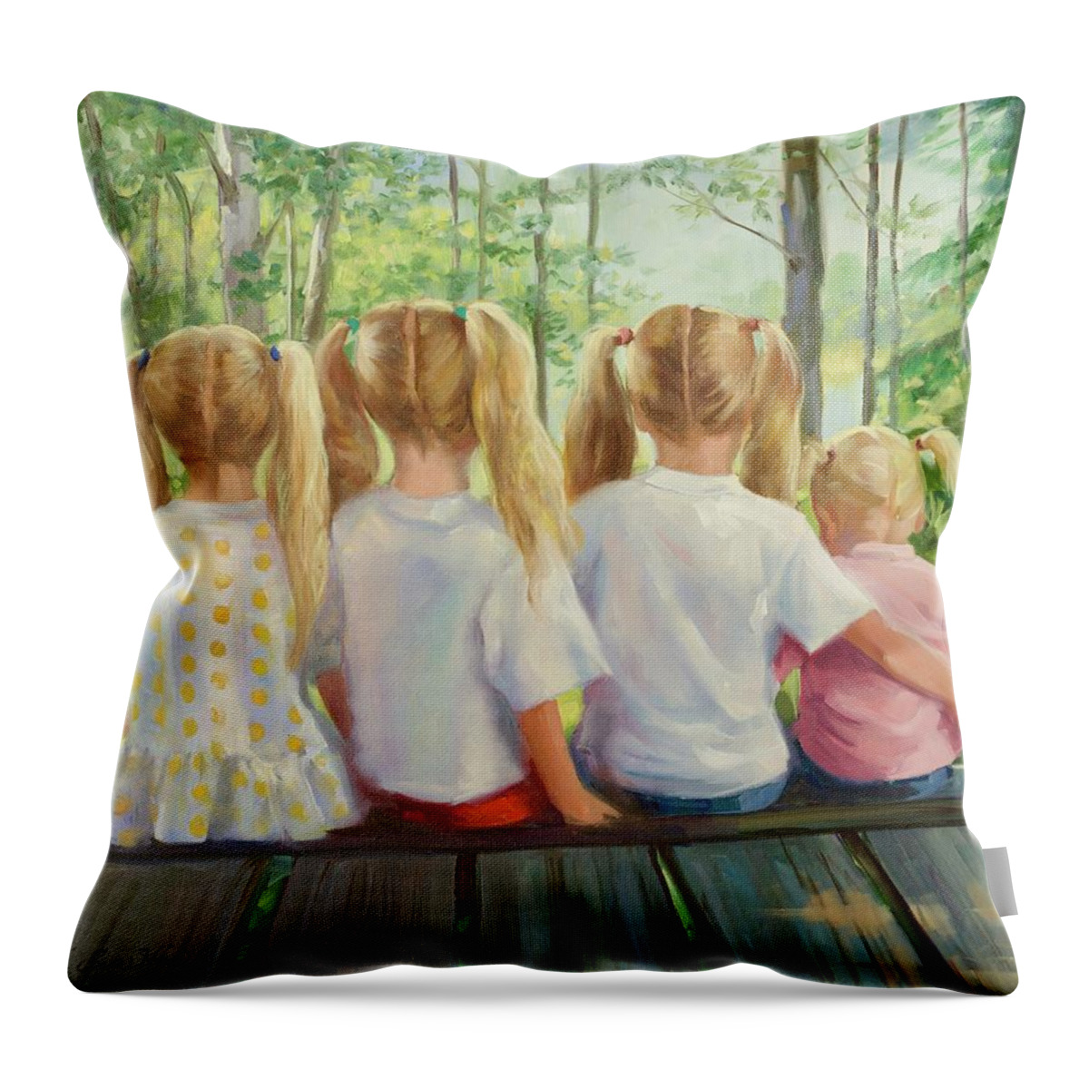 Sister Love Throw Pillow featuring the painting Four in a Row by Laurie Snow Hein