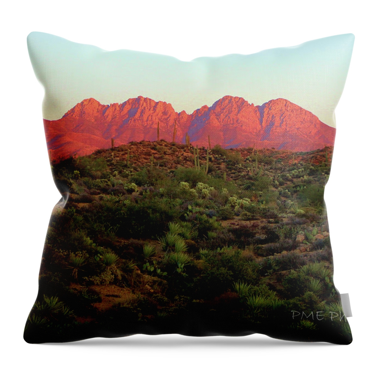 Four Peaks Throw Pillow featuring the photograph Four Peaks at Sunset by Paula Eberspacher
