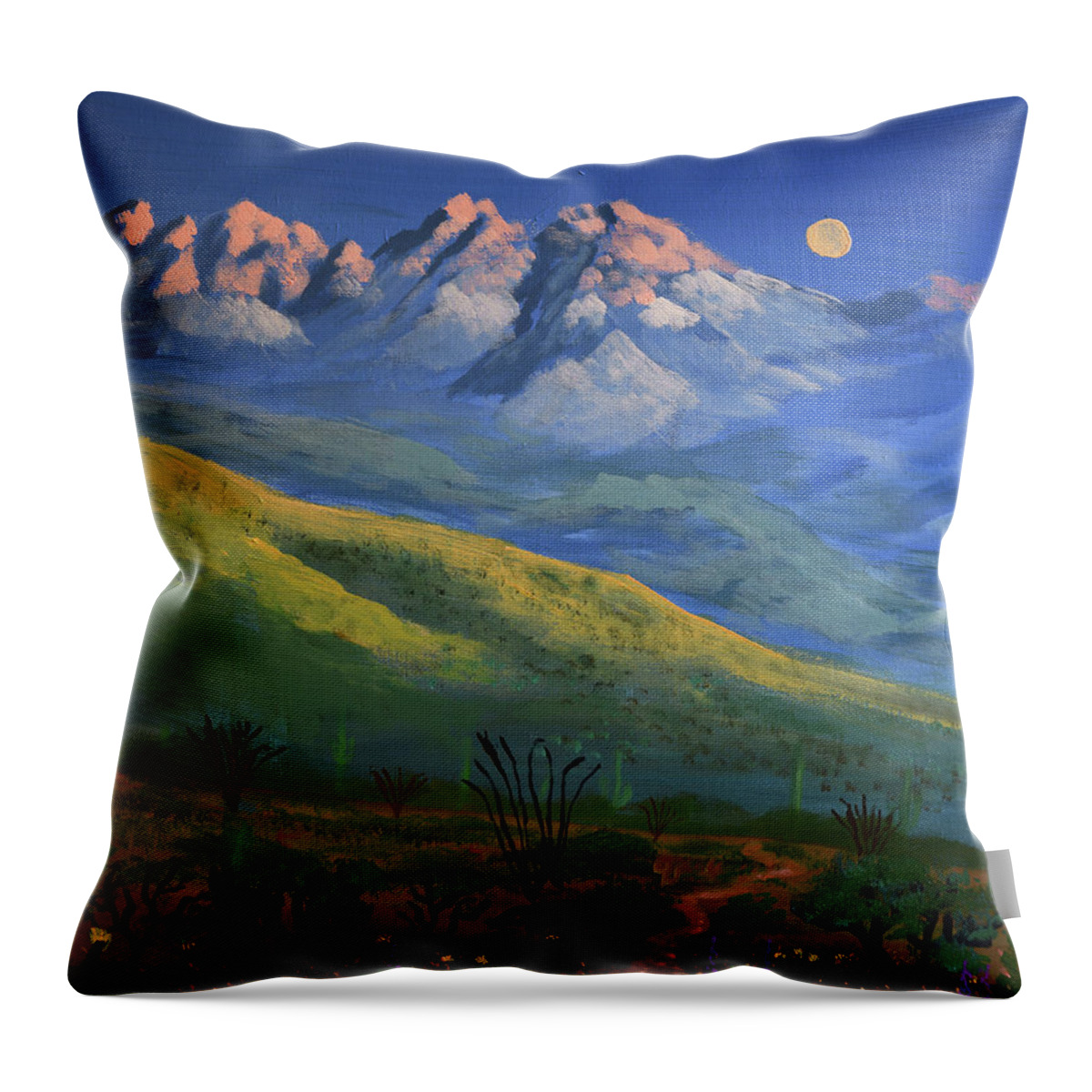 Four Peaks Throw Pillow featuring the painting Four Peaks Snow by Chance Kafka