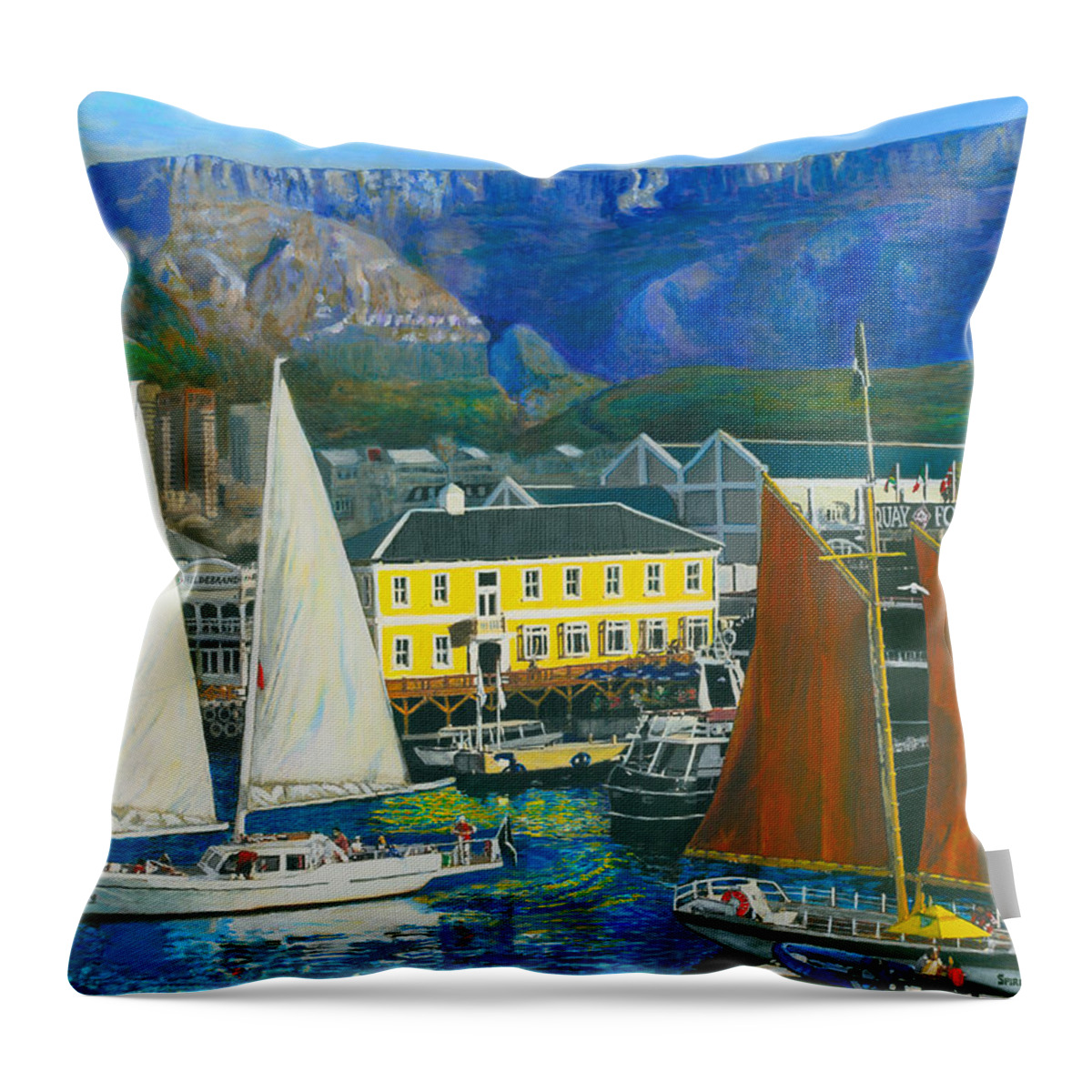 Sailboat Throw Pillow featuring the painting Four Sails in Cape Town by Michael Durst