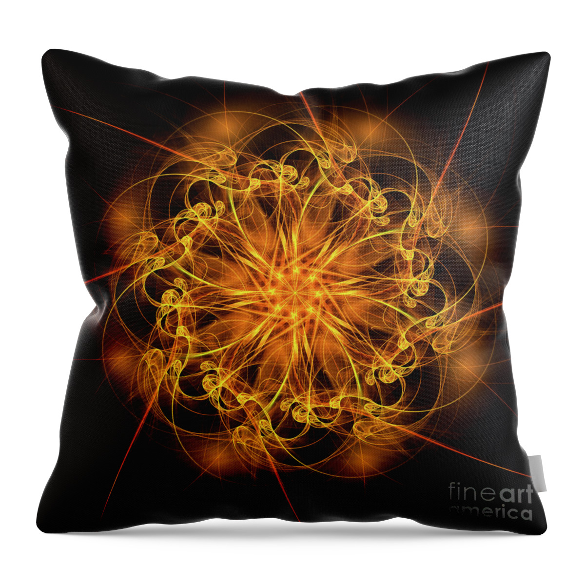 Fractal Star Throw Pillow featuring the digital art Fractal Fire Star by Ann Garrett