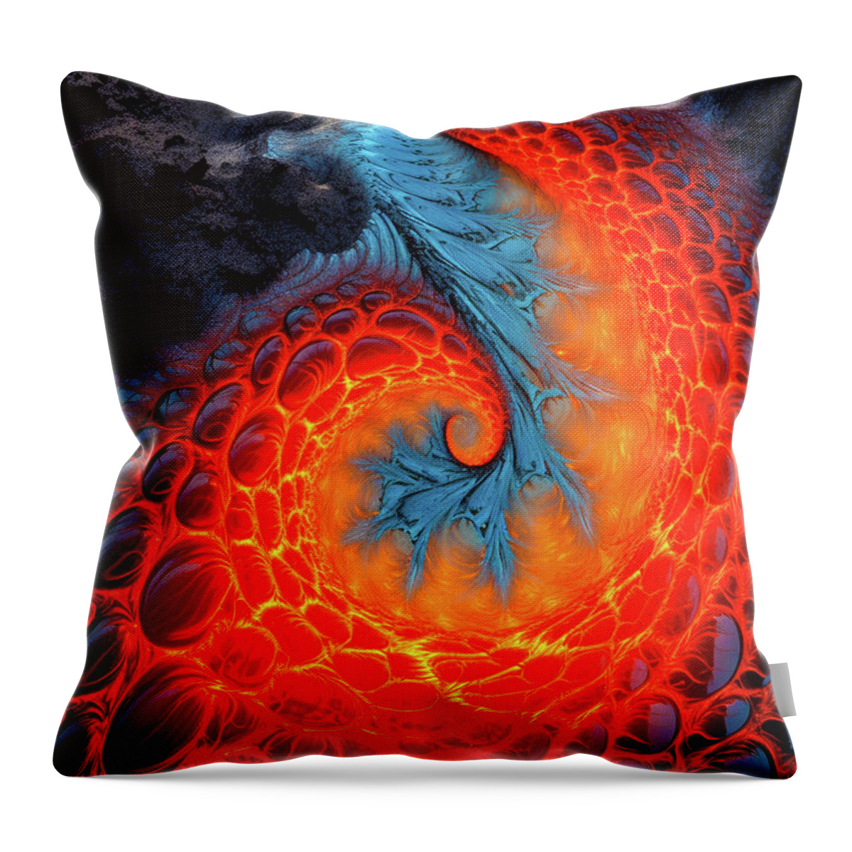 Fractal Throw Pillow featuring the digital art Fractal Lava Spiral Fantasy Volcano Landscape 02 by Matthias Hauser