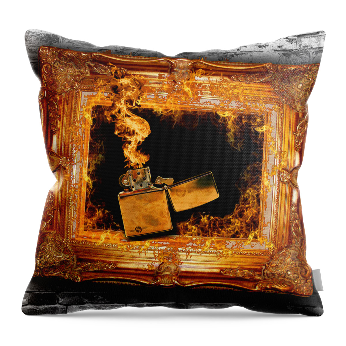 Zippo Lighter Throw Pillow featuring the painting Frame Fire Lighter Hot Heat by Tony Rubino