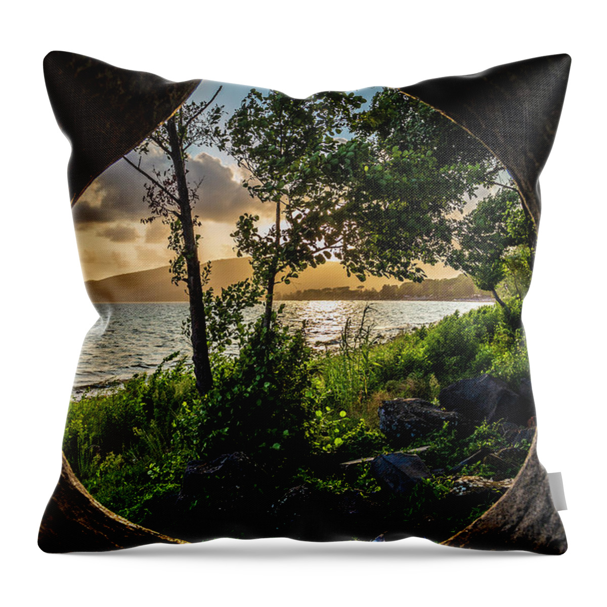Lake Bracciano Throw Pillow featuring the photograph Framed view of Lake Bracciano by Fabiano Di Paolo