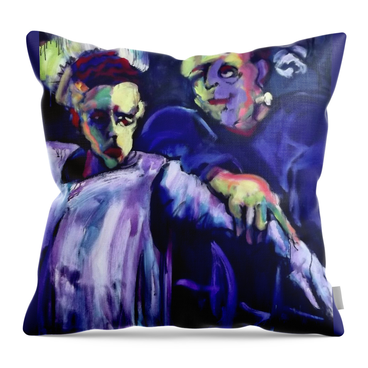Painting Throw Pillow featuring the painting Frank n Bride by Les Leffingwell