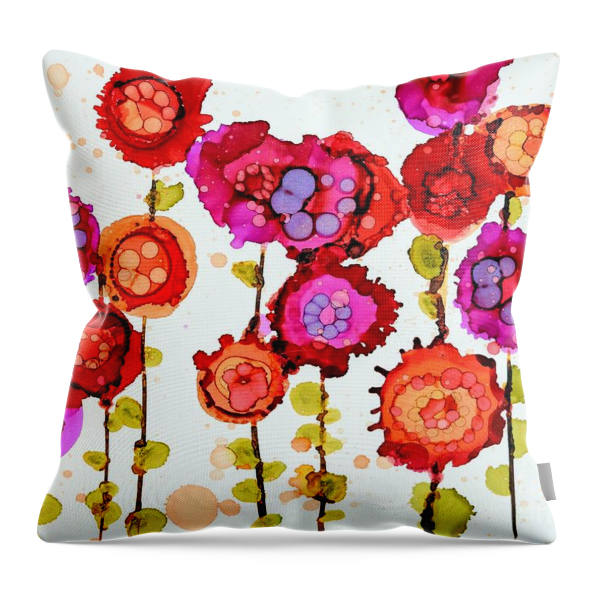 Floral Throw Pillow featuring the painting Frantic Flowers by Beth Kluth