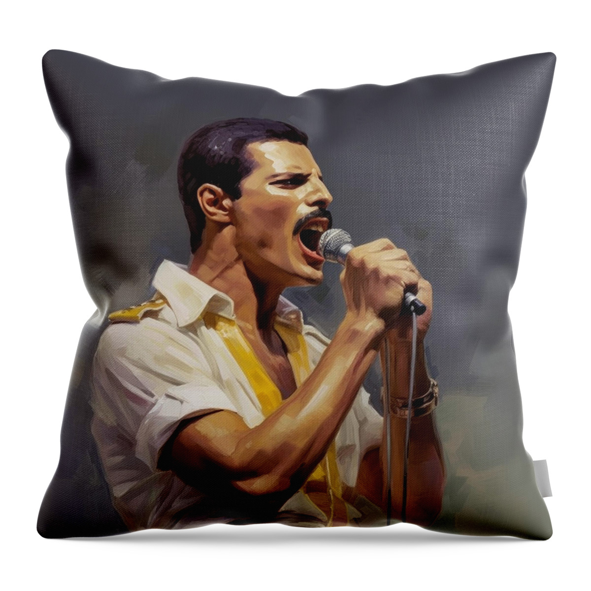 Freddie Mercury Throw Pillow featuring the painting Freddie Mercury No.3 by My Head Cinema