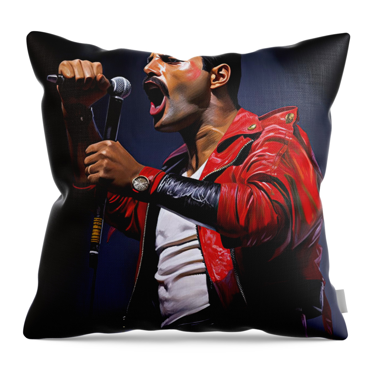 Freddie Mercury Throw Pillow featuring the painting Freddie Mercury No.8 by My Head Cinema
