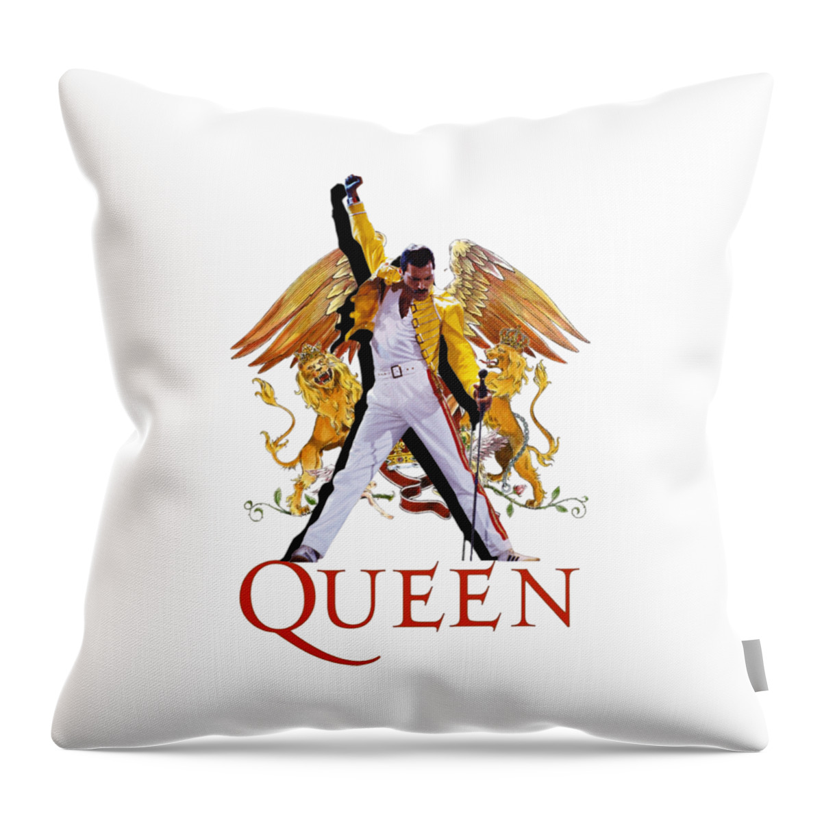 Freddie Throw Pillow featuring the mixed media Freddie Mercury Queen Logo by Sally Ayad